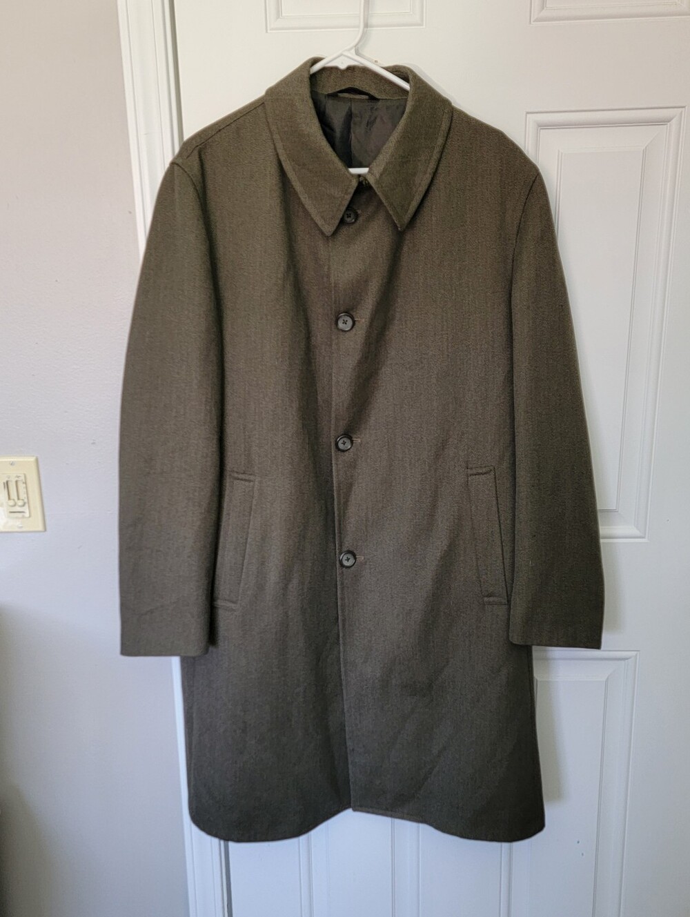 Cardinal of Canada 100% Wool Men's Long Coat Nordstrom Black Sz 40R Gray Green